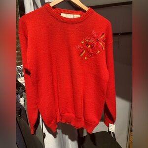 Red Floral Embroidered Women's Sweater